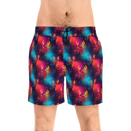 Men's Mid-Length Swim Shorts, (AOP), Scorpio, Zodiac v1, Bubble Pattern