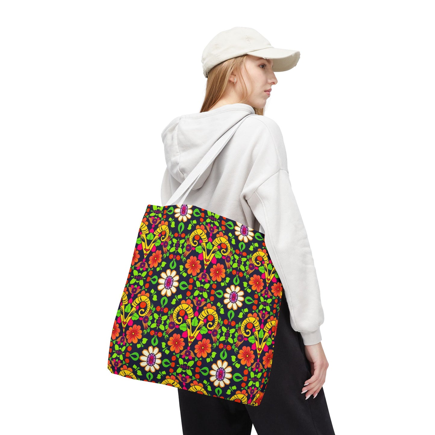 Tote Bag (AOP), Aries, Zodiac, Flower Pattern