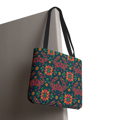 Tote Bag, (AOP), Cancer, Zodiac v1, Flower Pattern