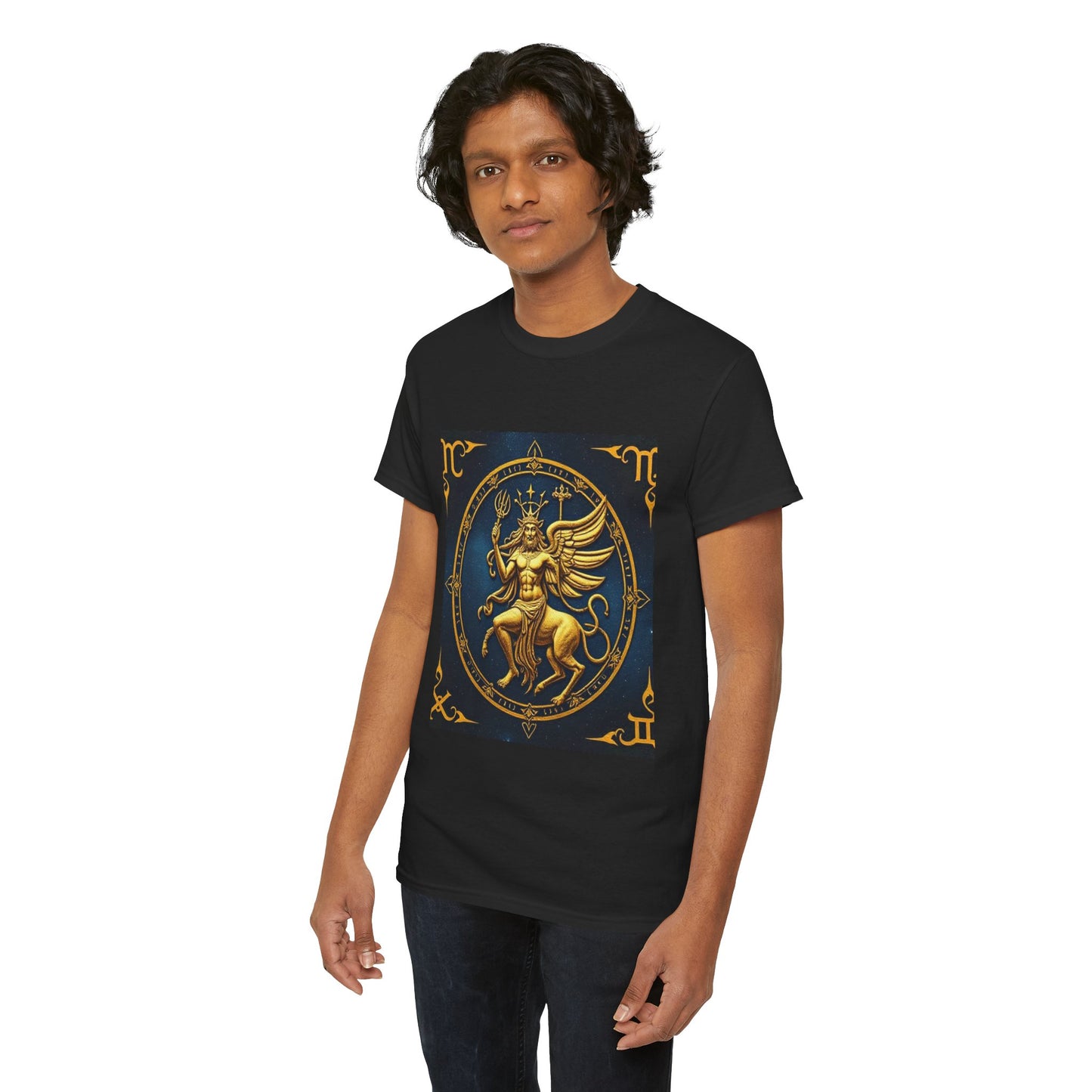 Unisex Heavy Cotton T-Shirt, Gold Angel, Symbol, Virgo Zodiac Design