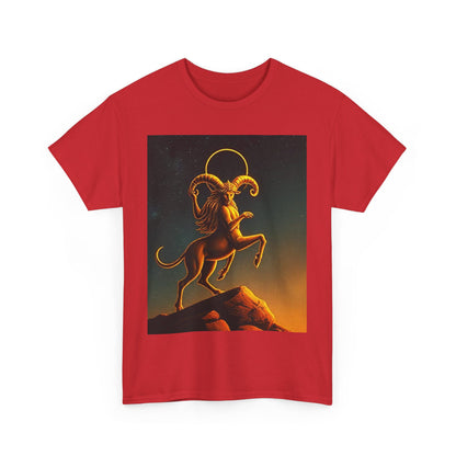 Unisex Heavy Cotton T-Shirt, Mountain Top 1v, Aries Zodiac Design