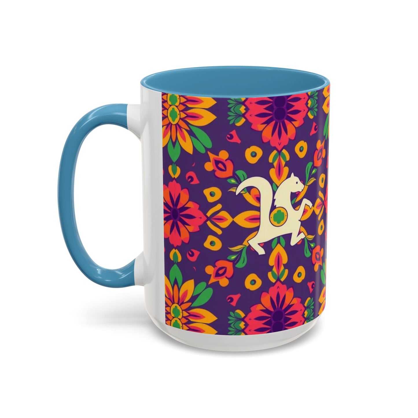Accent Coffee Mug, Aquarius, Zodiac v2, Flower Pattern, (11, 15oz)