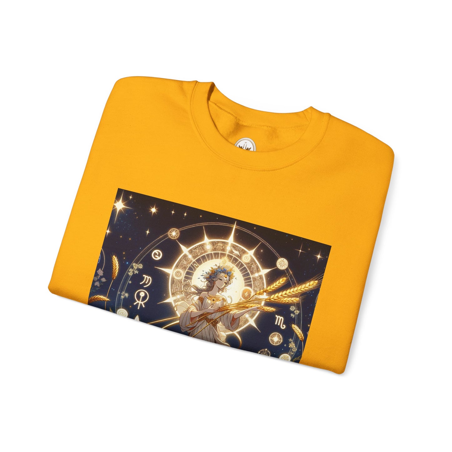 Unisex Heavy Blend™ Crewneck Sweatshirt, anime girl in wheat field, Virgo Zodiac Design