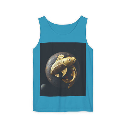 Unisex Garment-Dyed, Tank Top, Pisces Design, Space Animal v1, 100% US cotton