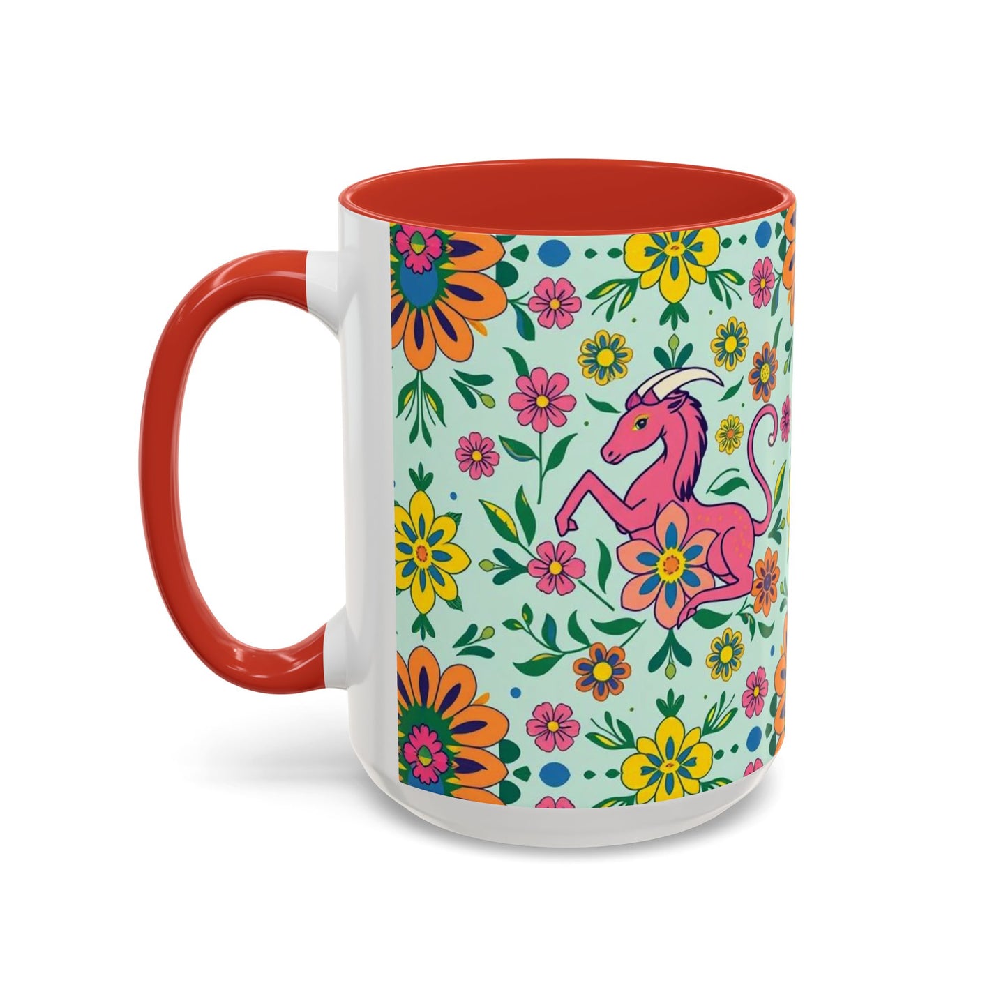 Accent Coffee Mug, Aquarius, Zodiac, Flower Pattern, (11, 15oz)