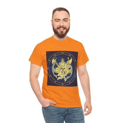 Unisex Heavy Cotton T-Shirt, King of Pisces, Zodiac Design