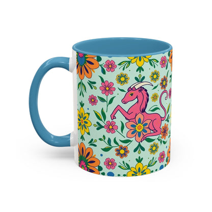 Accent Coffee Mug, Aquarius, Zodiac, Flower Pattern, (11, 15oz)