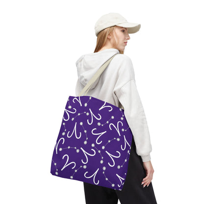 Tote Bag, Aries Zodiac Sign, AOP, (Purple, White)