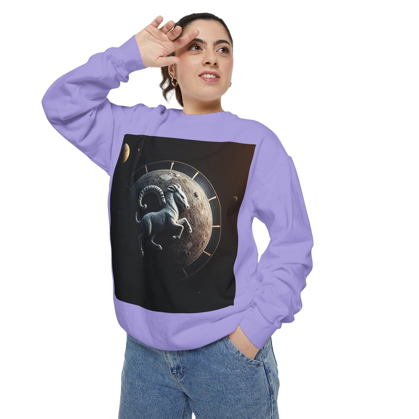 Garment-Dyed Sweatshirt, Unisex, Space Animal Design, Aries