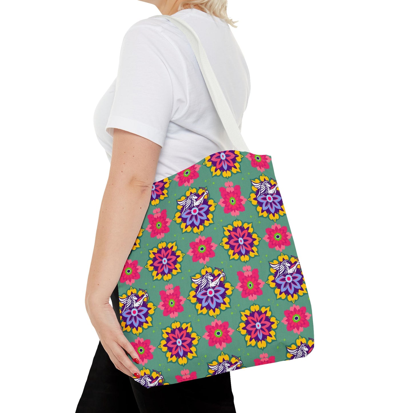 Tote Bag, (AOP), Sagittarius, Zodiac v4, Flower Pattern