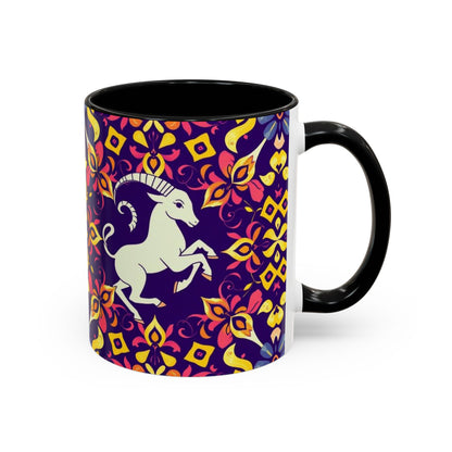 Accent Coffee Mug, Capricorn, Zodiac v1, Flower Pattern, (11, 15oz)