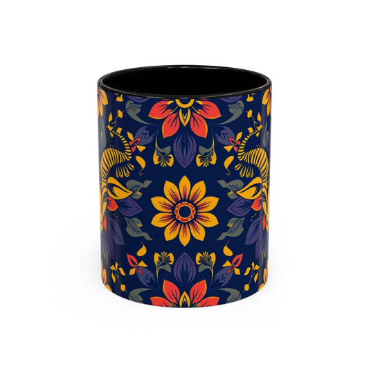 Accent Coffee Mug, Taurus, Zodiac v1. Flower Pattern, (11, 15oz)