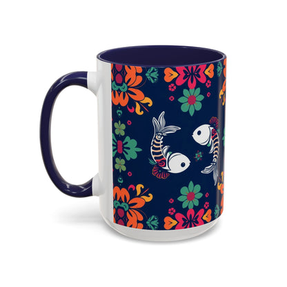 Accent Coffee Mug, Pisces, Zodiac. Flower Pattern, (11, 15oz)