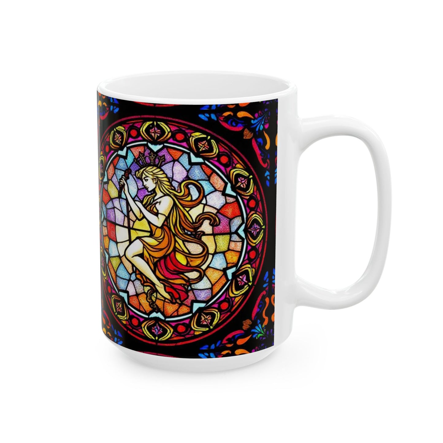 Ceramic Mug, (11oz, 15oz), Ceramic Coffee Mug, AOP, Glass Design, Virgo Zodiac
