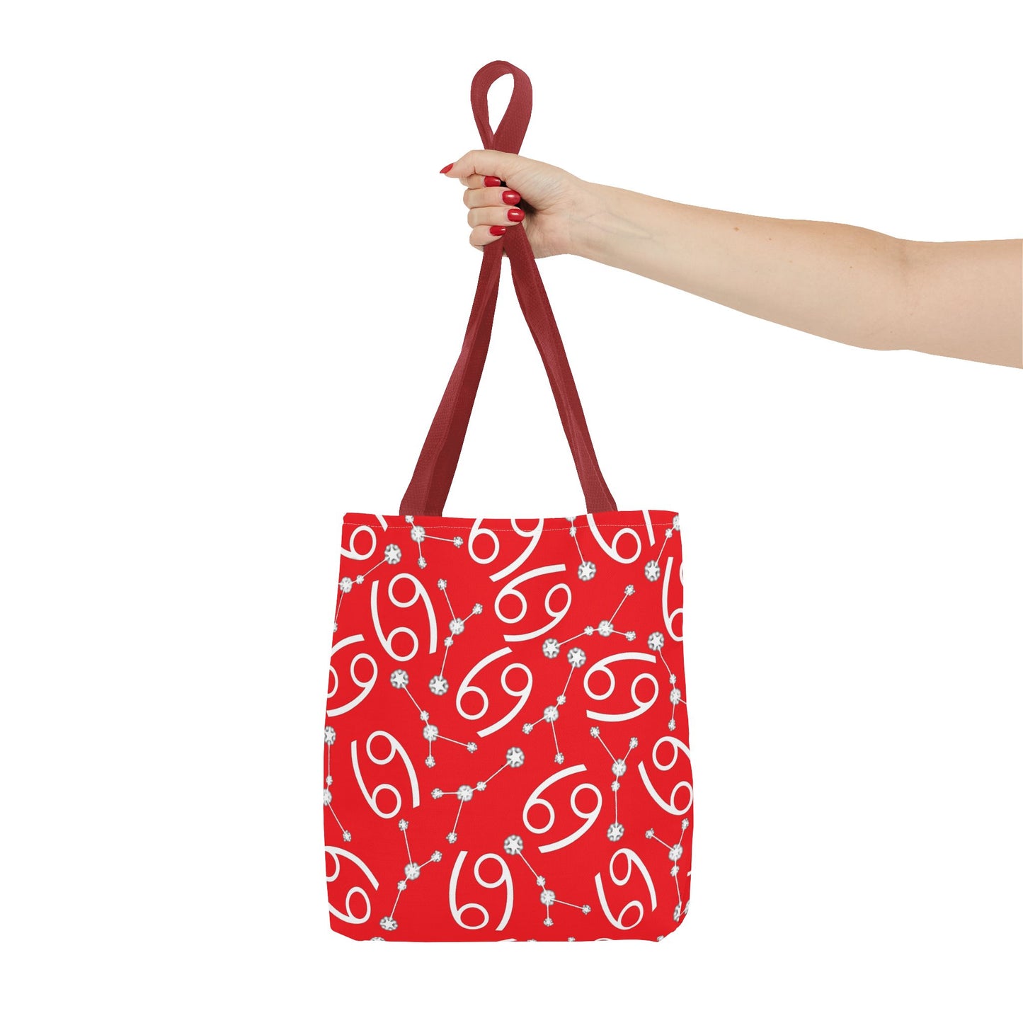 Tote Bag, Cancer Zodiac Sign, AOP, (Red, White)