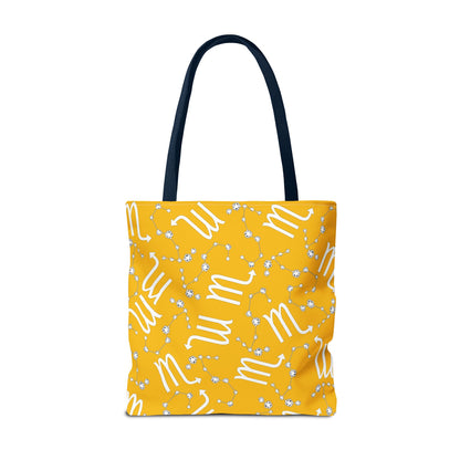 Tote Bag, Scorpio Zodiac Sign, AOP, (Yellow, White)