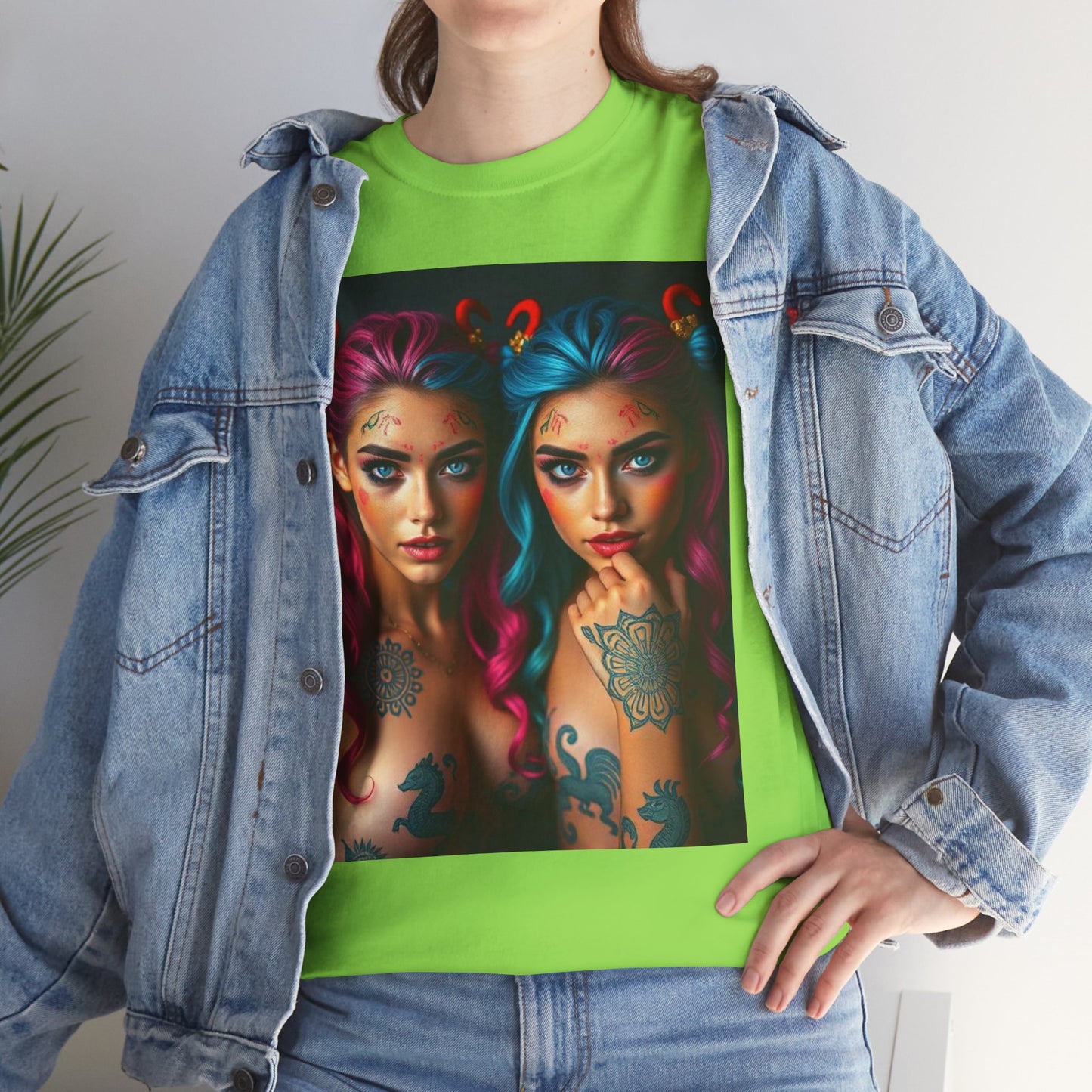 Unisex Heavy Cotton T-Shirt, Gemini, Zodiac v1, Sexy Art