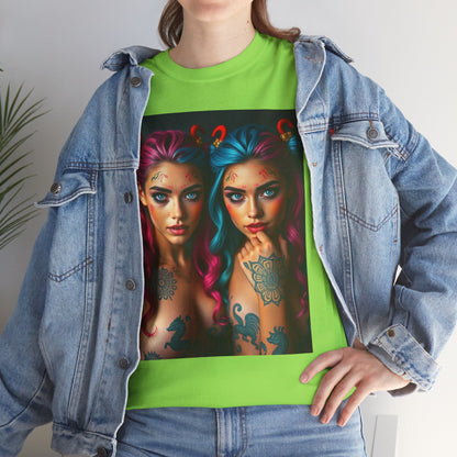Unisex Heavy Cotton T-Shirt, Gemini, Zodiac v1, Sexy Art