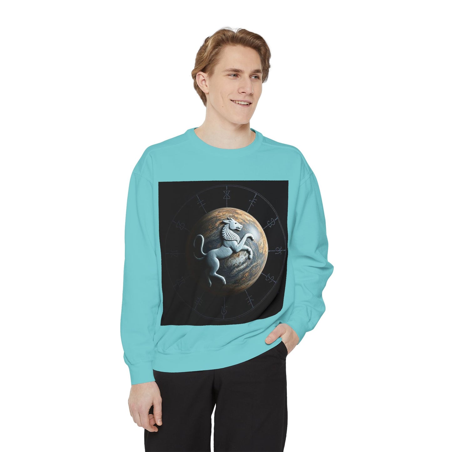 Garment-Dyed Sweatshirt, Unisex, Space Animal Design, Aquarius