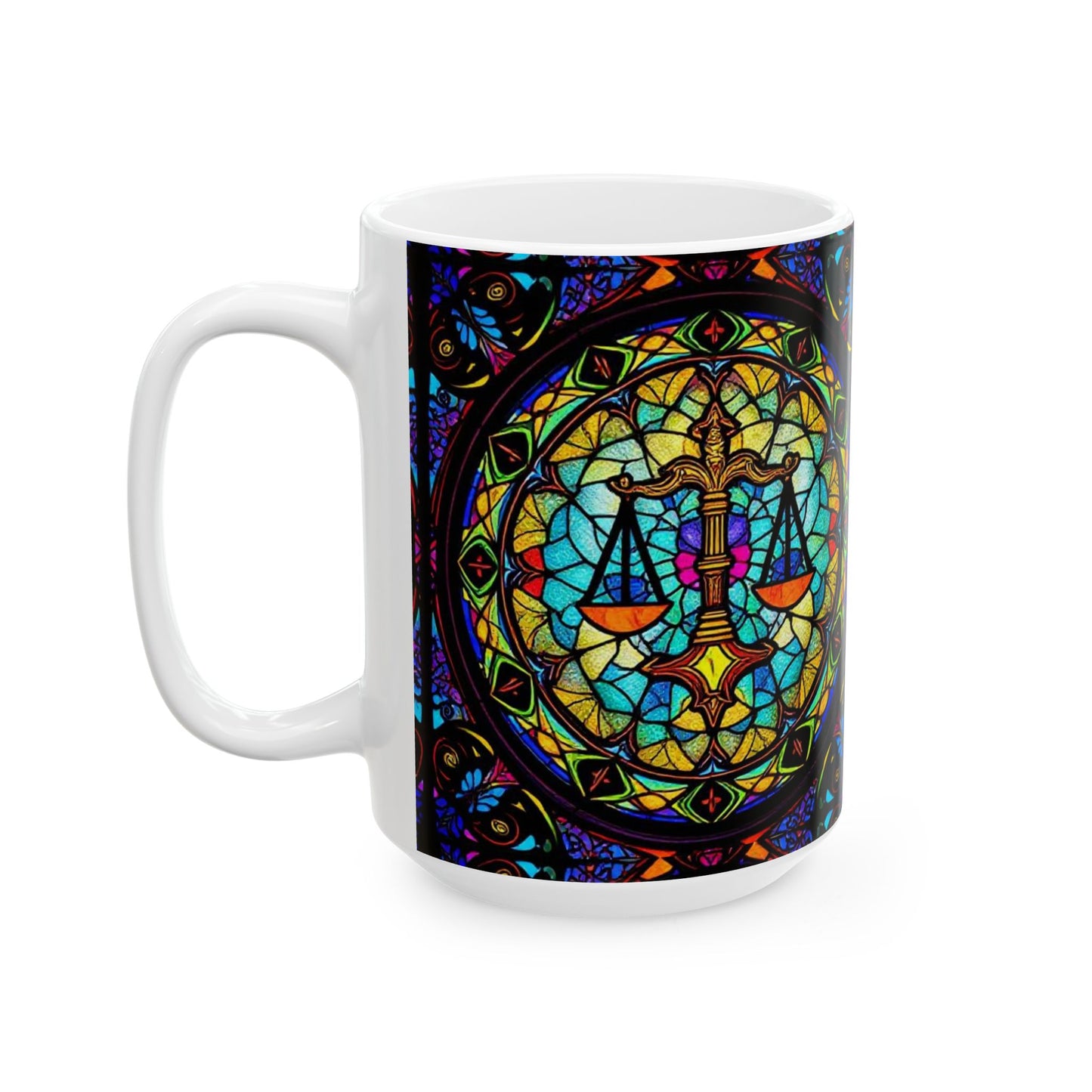Ceramic Mug, (11oz, 15oz), Ceramic Coffee Mug, AOP, Glass Design v1, Libra Zodiac