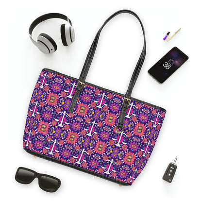 Leather Shoulder Bag, Libra, Zodiac v2, Flower Pattern