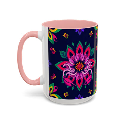 Accent Coffee Mug, Scorpio, Zodiac v4. Flower Pattern, (11, 15oz)
