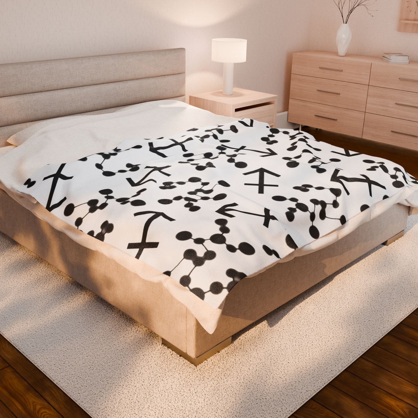 Velveteen Plush Blanket, Sagittarius Zodiac Sign, Constellation & Symbol, White, 100% polyester