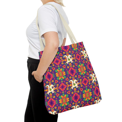 Tote Bag (AOP), Aquarius, Zodiac v2, Flower Pattern