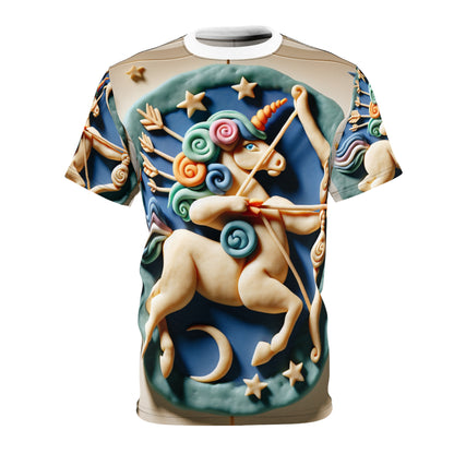 Unisex Cut & Sew T-Shirt (AOP),Play Horse, Sagittarius Zodiac Design, Regular fit, 100% Polyester