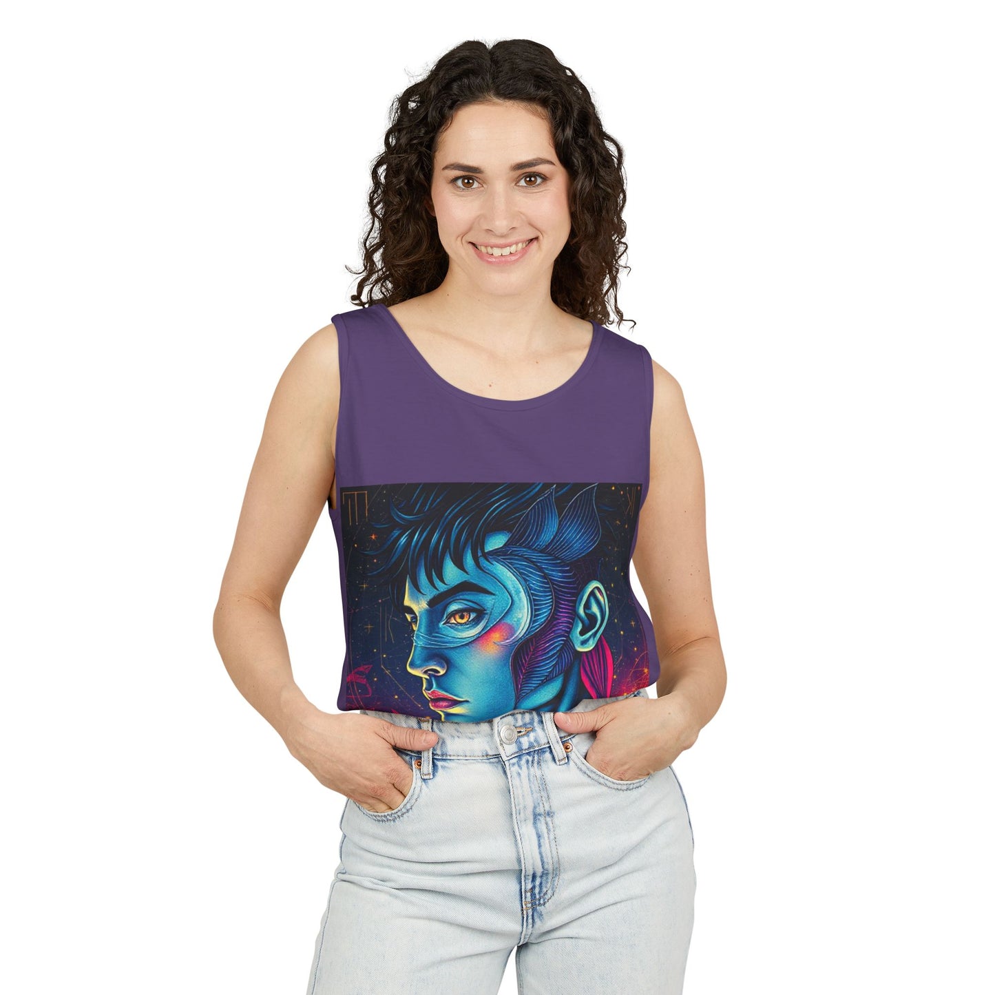 Unisex Garment-Dyed, Tank Top, Pisces Design, Pop Art v1, 100% US cotton