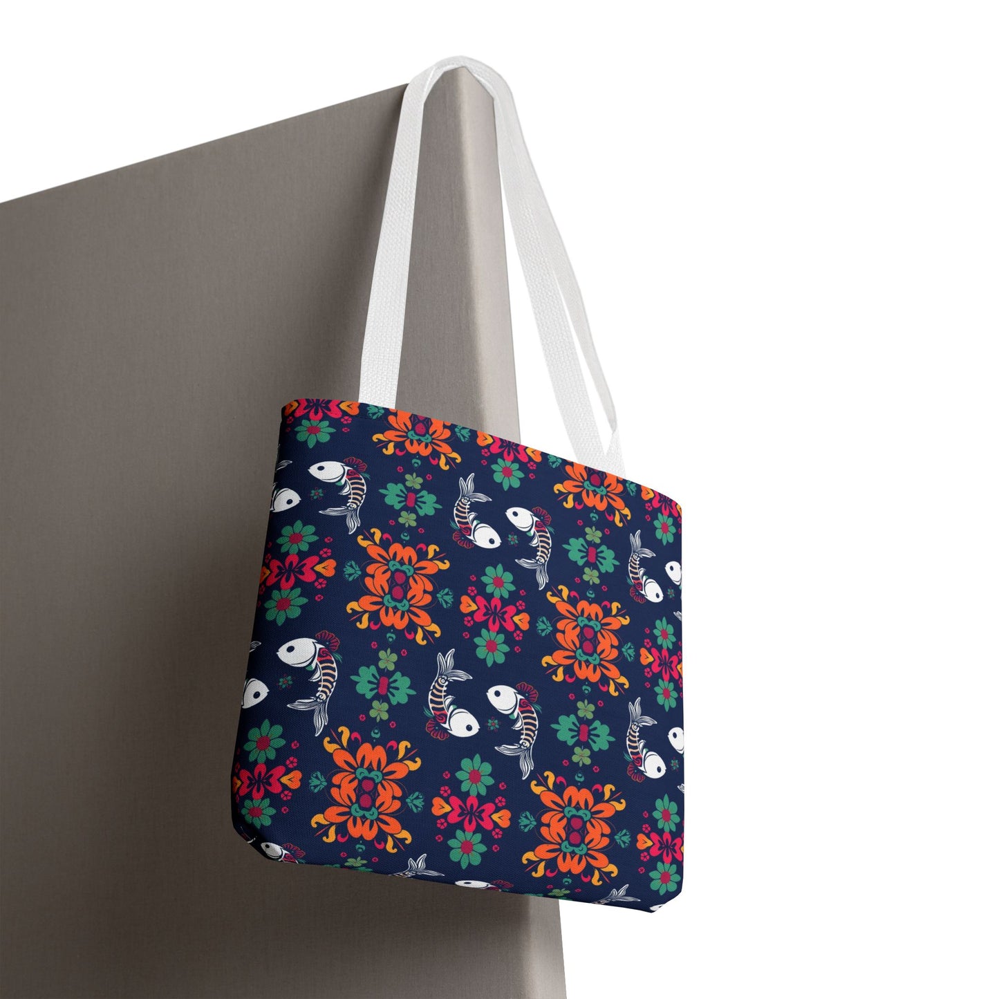 Tote Bag (AOP), Pisces, Zodiac, Flower Pattern