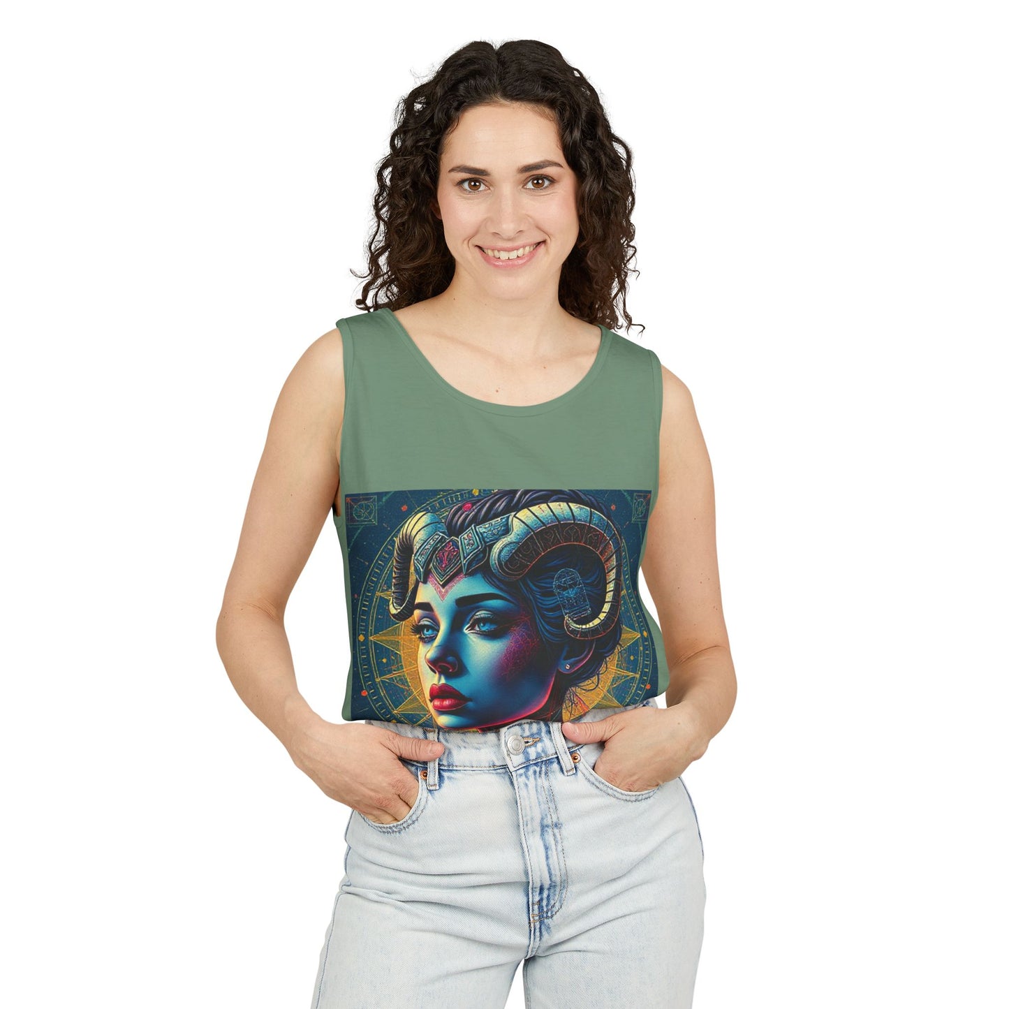 Unisex Garment-Dyed, Tank Top, Aries Design, Pop Art v1, 100% Ringspun US cotton