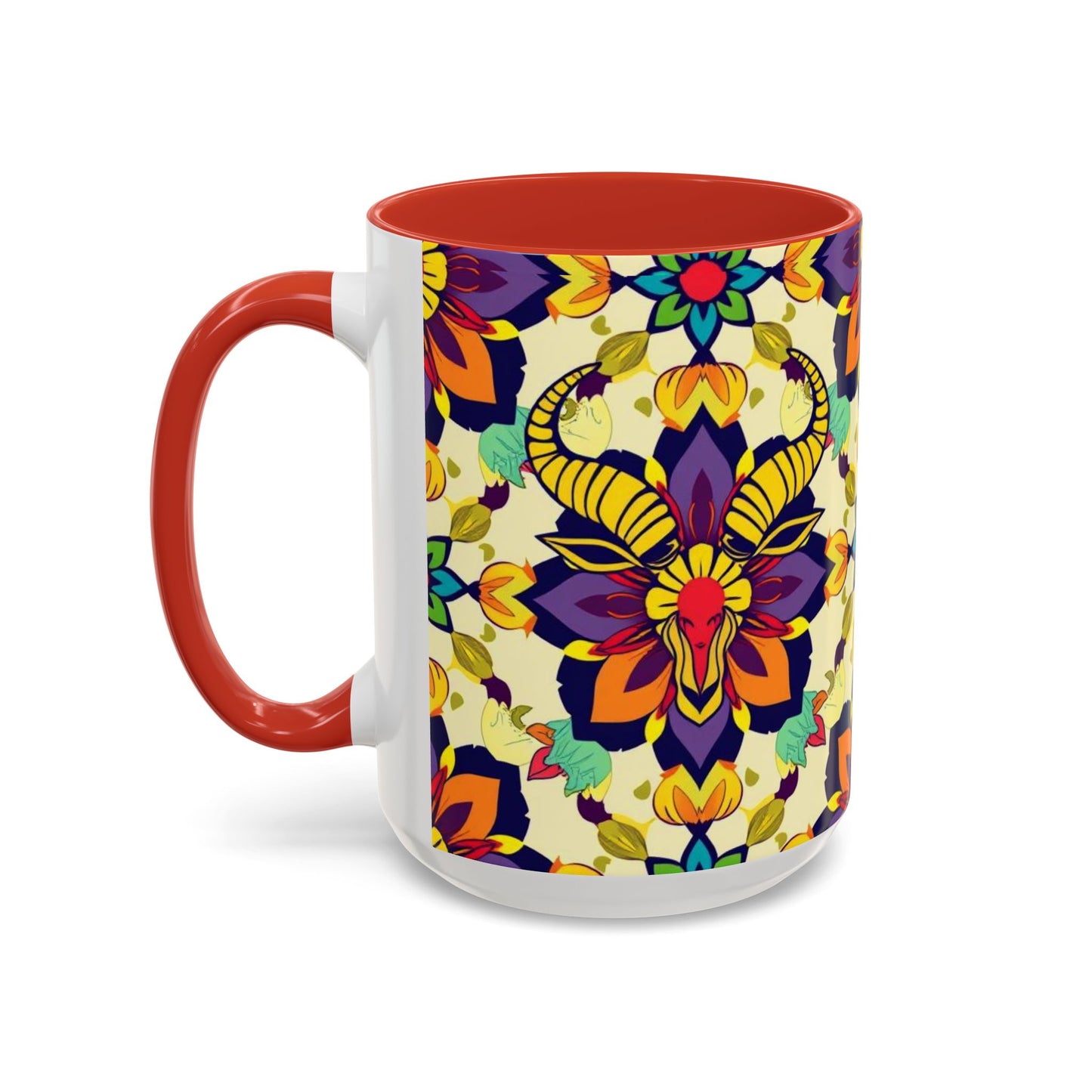 Accent Coffee Mug, Taurus, Zodiac v3. Flower Pattern, (11, 15oz)
