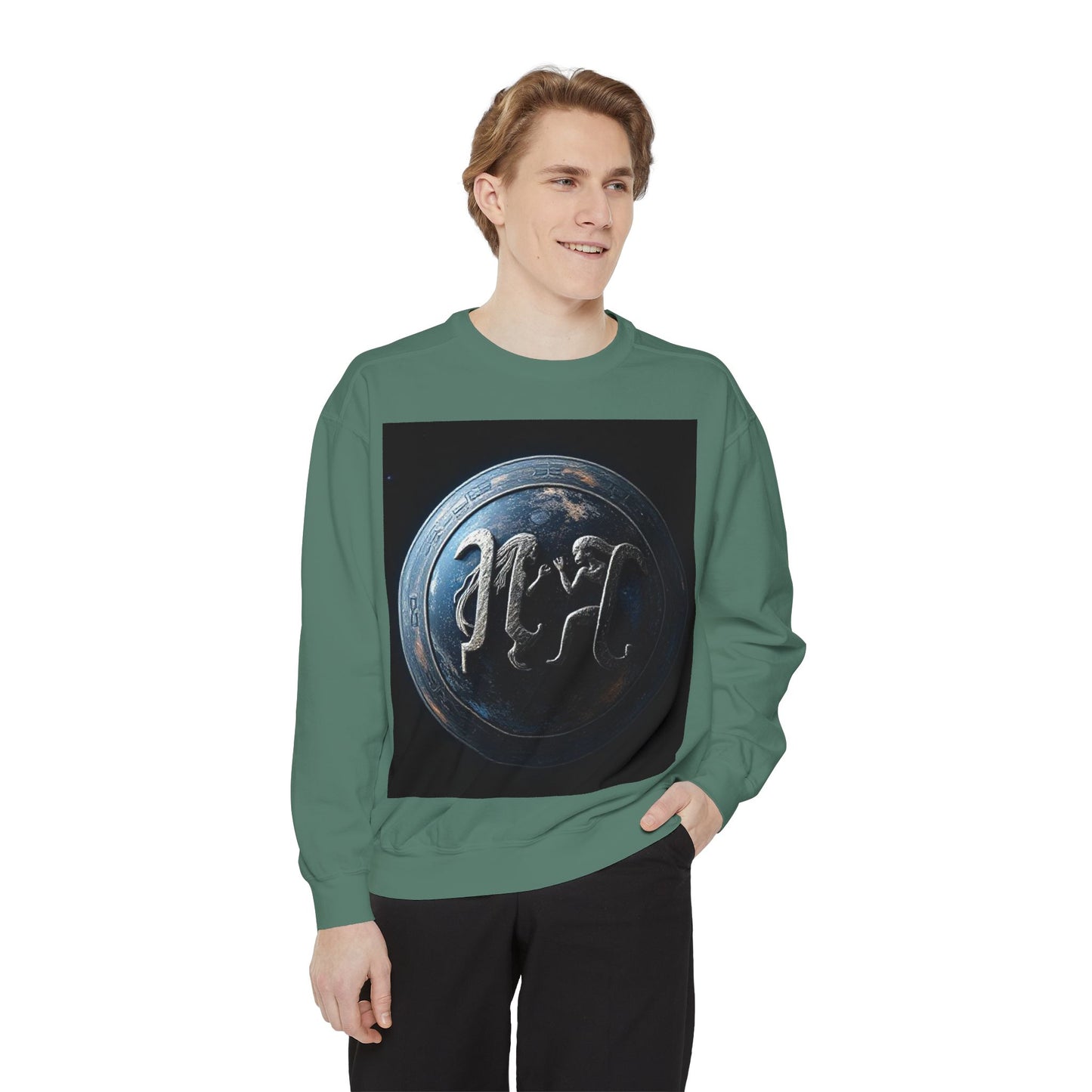 Garment-Dyed Sweatshirt, Unisex, Space Symbol Design, Gemini