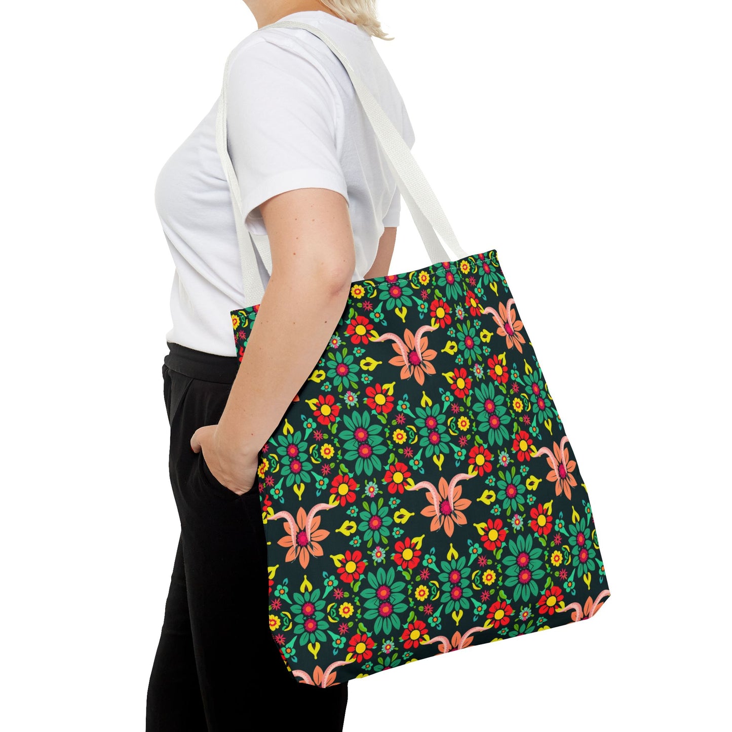 Tote Bag, (AOP), Aquarius, Zodiac v1, Flower Pattern