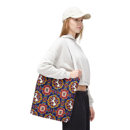 Tote Bag, (AOP), Virgo, Zodiac v3, Flower Pattern