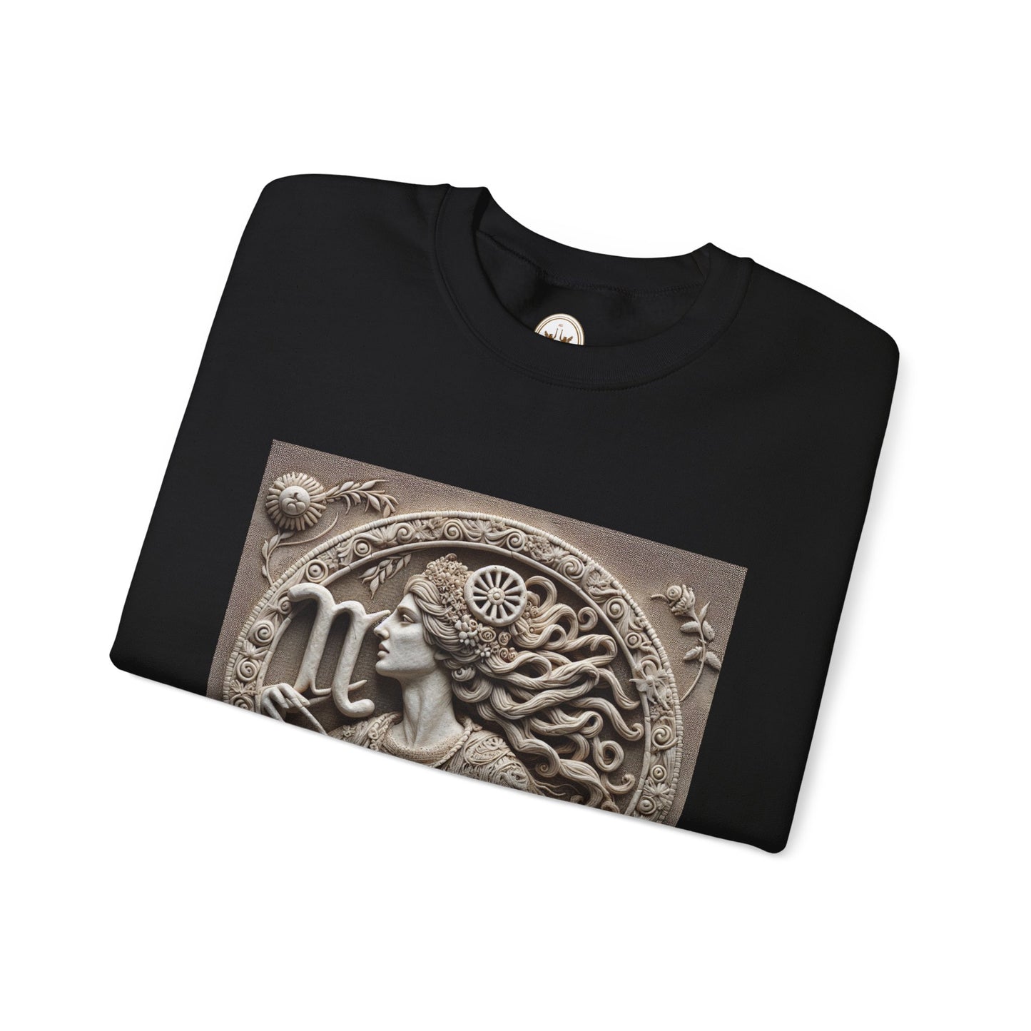 Unisex Heavy Blend™ Crewneck Sweatshirt, Stone Carving, Virgo Zodiac Design