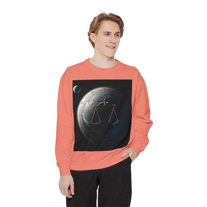 Garment-Dyed Sweatshirt, Unisex, Space Animal Design, Libra