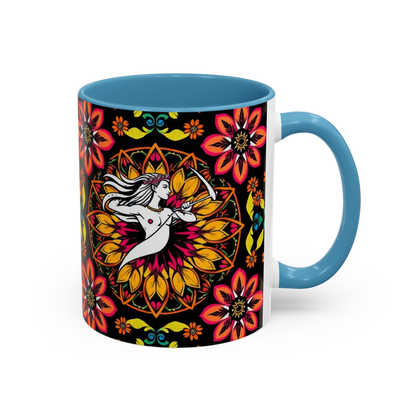 Accent Coffee Mug, Sagittarius, Zodiac v2. Flower Pattern, (11, 15oz)