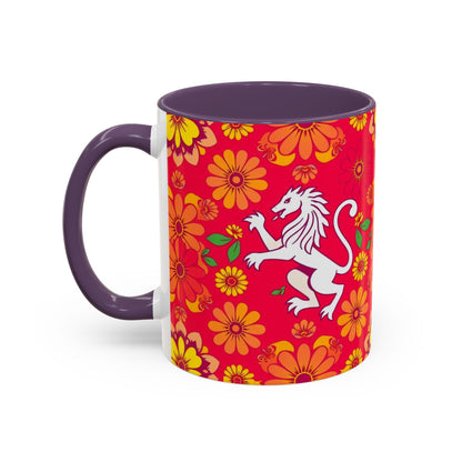 Accent Coffee Mug, Leo, Zodiac v4, Flower Pattern, (11, 15oz)