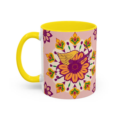 Accent Coffee Mug, Sagittarius, Zodiac v4. Flower Pattern, (11, 15oz)
