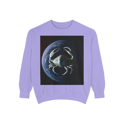 Garment-Dyed Sweatshirt, Unisex, Space Animal Design, Cancer