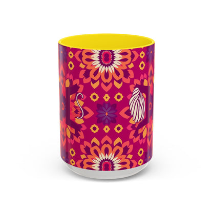Accent Coffee Mug, Gemini, Zodiac v1, Flower Pattern, (11, 15oz)