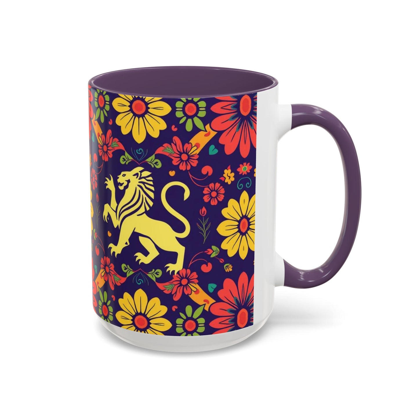 Accent Coffee Mug, Leo, Zodiac v3, Flower Pattern, (11, 15oz)