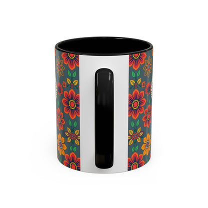 Accent Coffee Mug, Aries, Zodiac v4, Flower Pattern, (11, 15oz)
