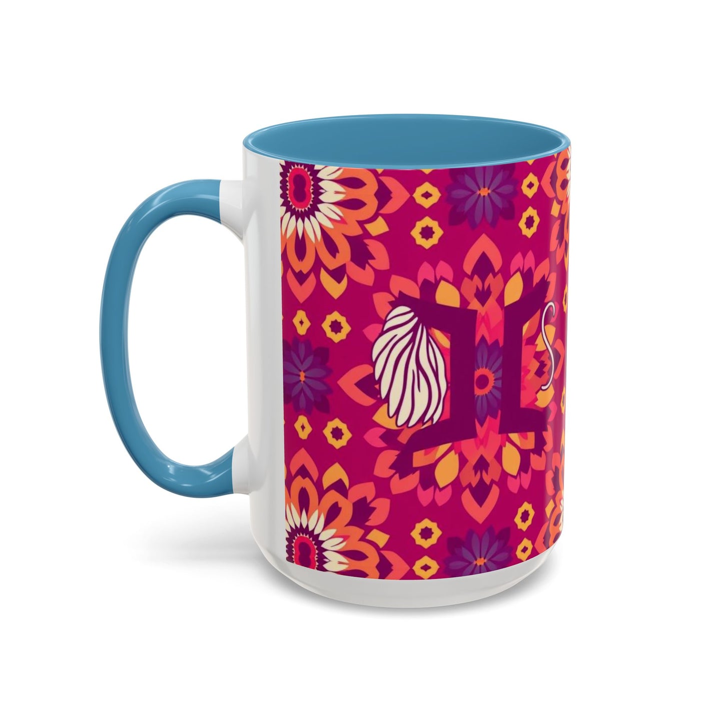 Accent Coffee Mug, Gemini, Zodiac v1, Flower Pattern, (11, 15oz)