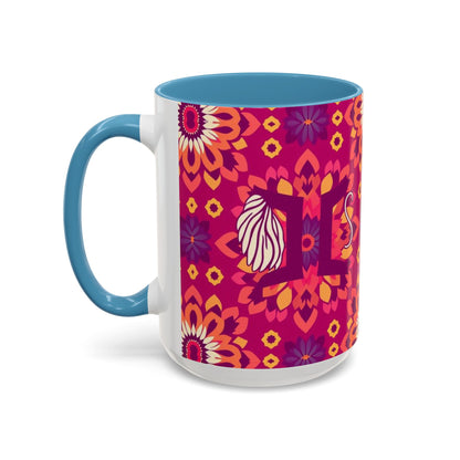 Accent Coffee Mug, Gemini, Zodiac v1, Flower Pattern, (11, 15oz)