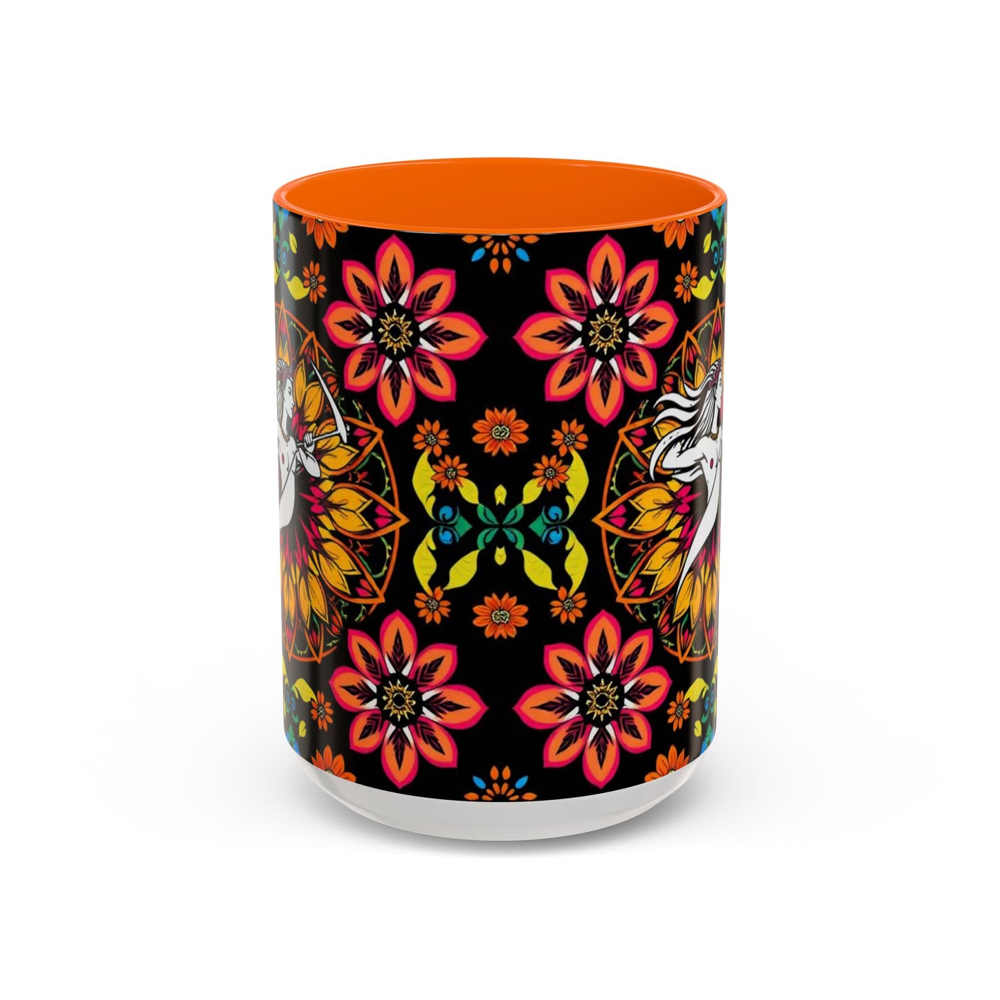 Accent Coffee Mug, Sagittarius, Zodiac v2. Flower Pattern, (11, 15oz)