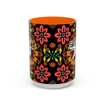 Accent Coffee Mug, Sagittarius, Zodiac v2. Flower Pattern, (11, 15oz)