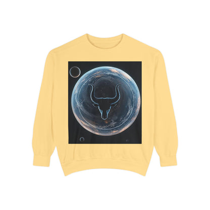 Garment-Dyed Sweatshirt, Unisex, Space Animal Design, Taurus